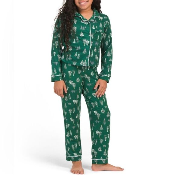 TAHARI Family Matching PJ Winter Green White Pine Christmas Trees Yellow Star - Picture 1 of 3